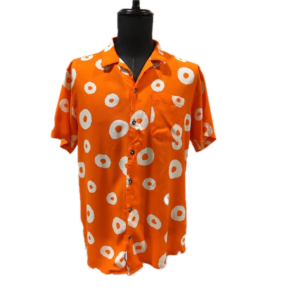 Sovereign Code Los Angeles Shirt L Orange Retro Circle Print Short Sleeve Button